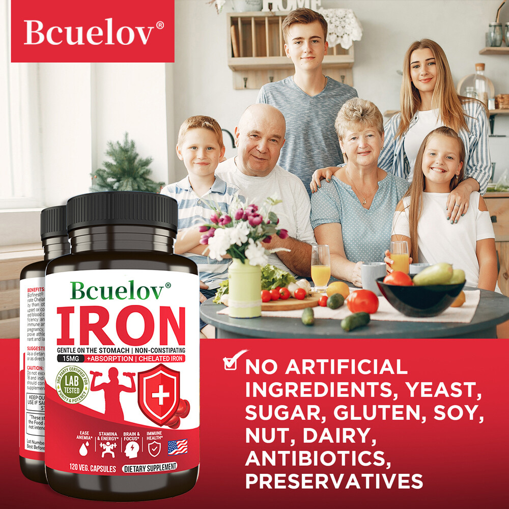Iron 15mg Supplement – Chelated Gentler on Stomach Non Constipating