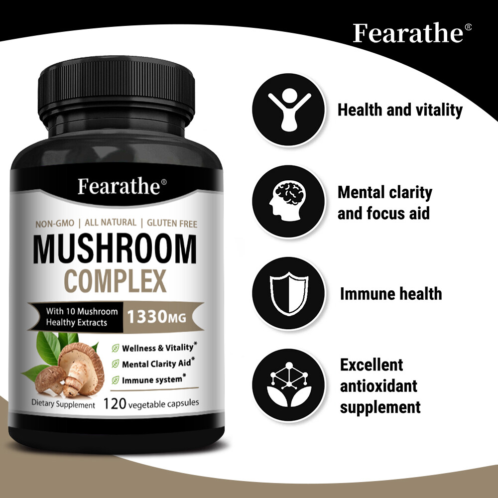 10x Mushroom Complex Supplement, Lions Mane, Reishi, Shiitake, Immune Capsule