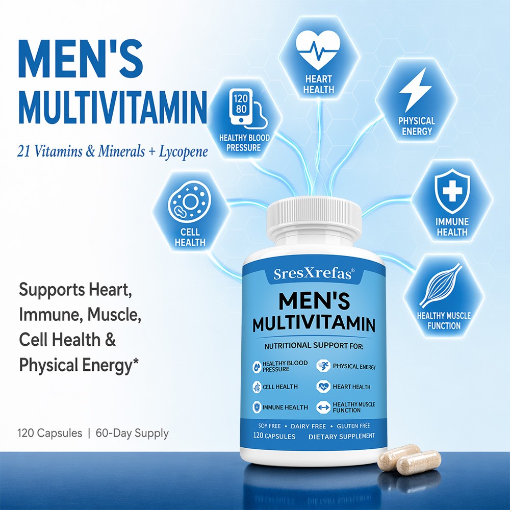 Men Multivitamin with 21 Essential Vitamins For Heart,Immune & Muscle 30~120Caps