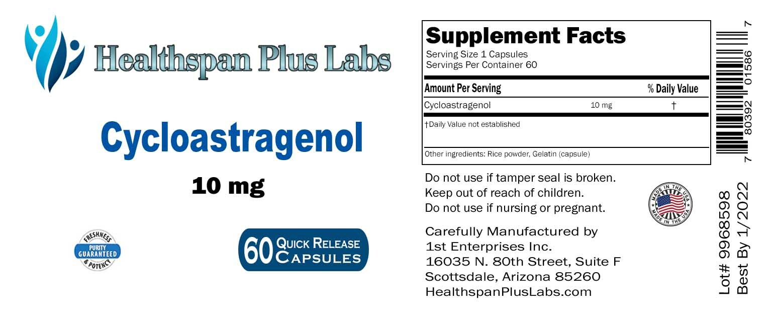 Cycloastragenol Supplement 60 capsules 10 mg capsule (compare with TA-65)