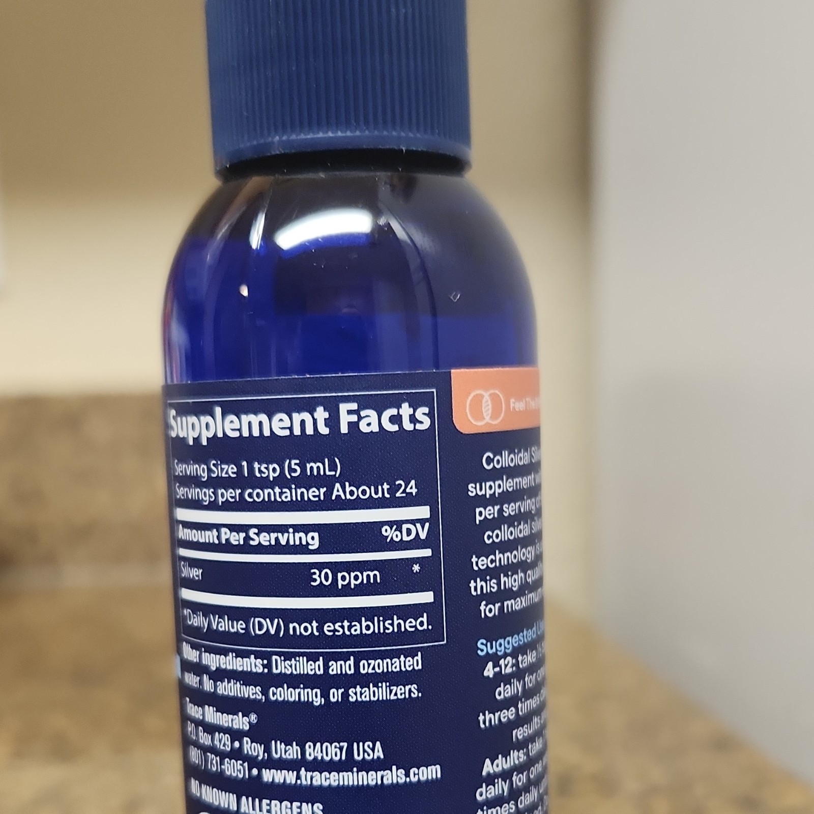 Trace Colloidal Silver Liquid 30 ppm No Additives Exp 09/2027