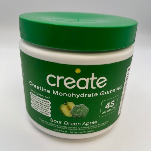 Create Creatine Monohydrate Gummies Sour Green Apple 45 Count Creapure 8oz Tub