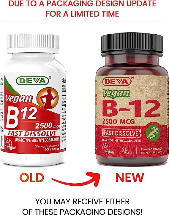 Deva Nutrition Vegan Sublingual Fast Dissolve B-12 Tablets 2500 mcg 90 Count