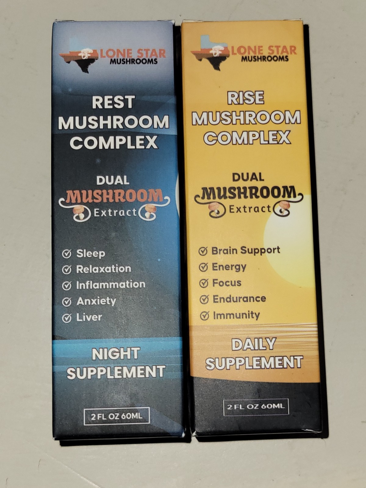 Lone Star Mushrooms Rise & Rest Mushroom Complex Dual Extract 2 fl oz AM/PM