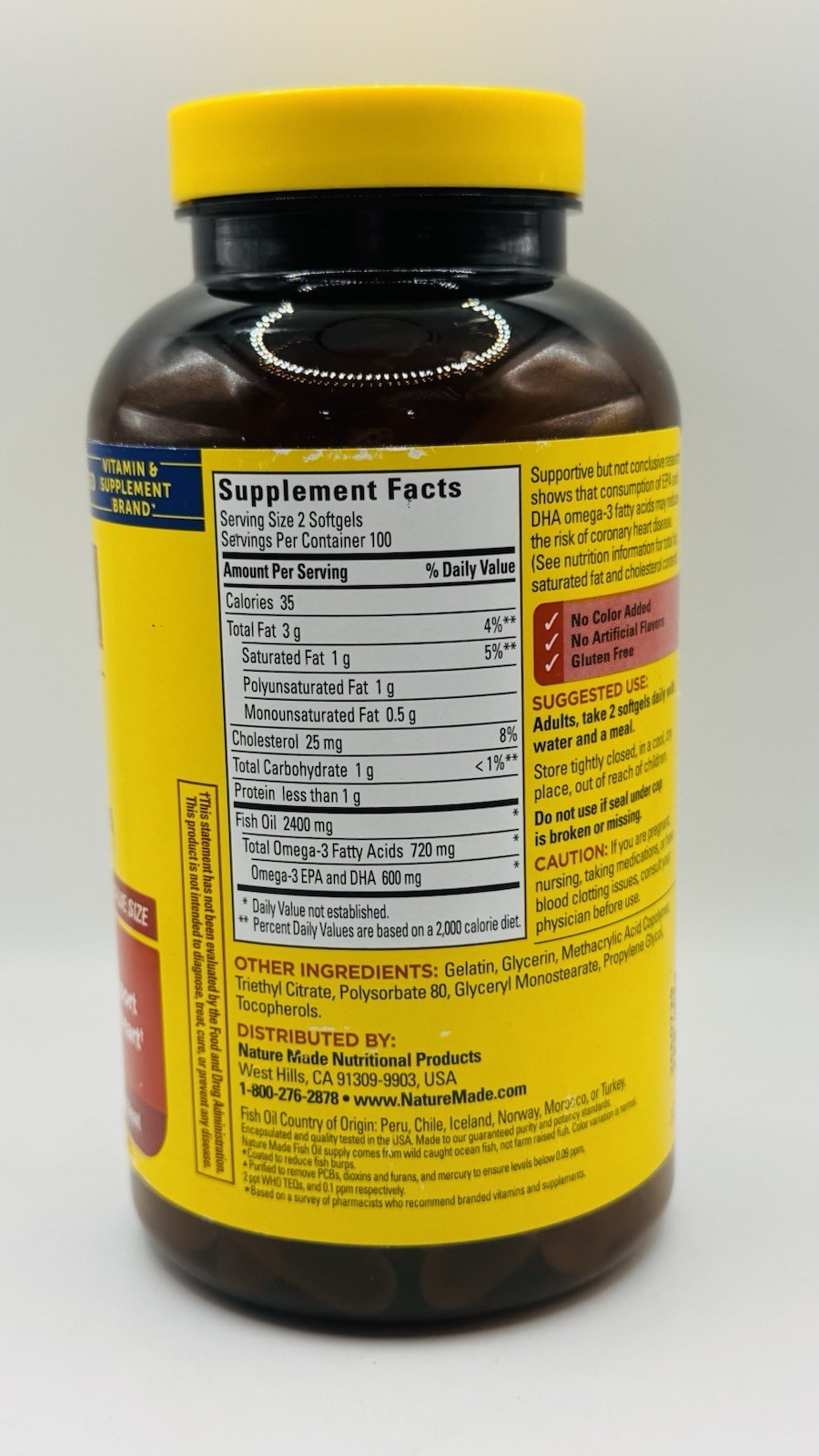Nature Made Burp Less 1200mg Fish Oil Omega 3 200 Softgels Ex 02/29 Label Damag