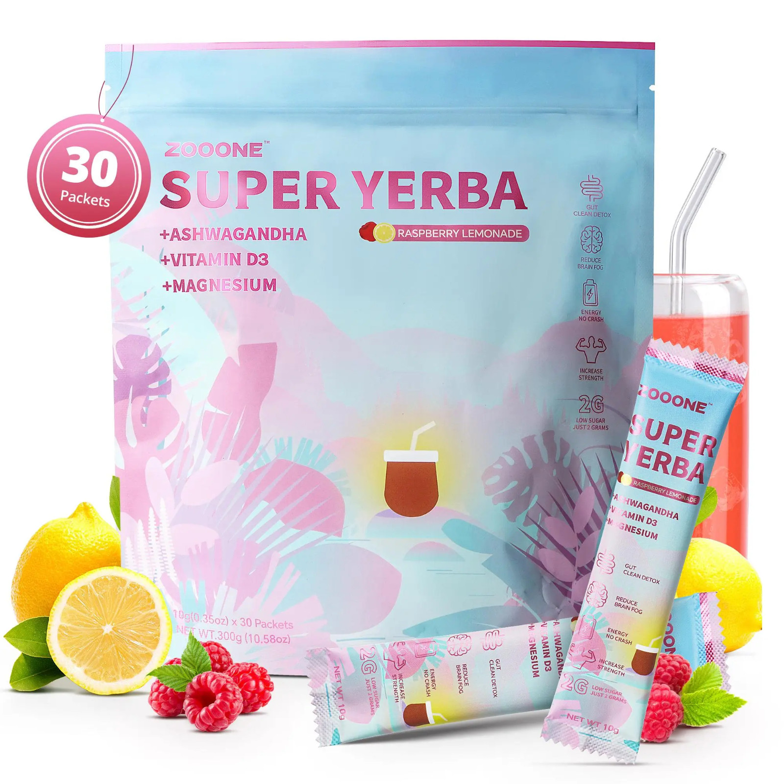 ZOOONE Super Yerba Drink Mix – Yerba Mate for Energy & Focus – Raspberry Lemonad