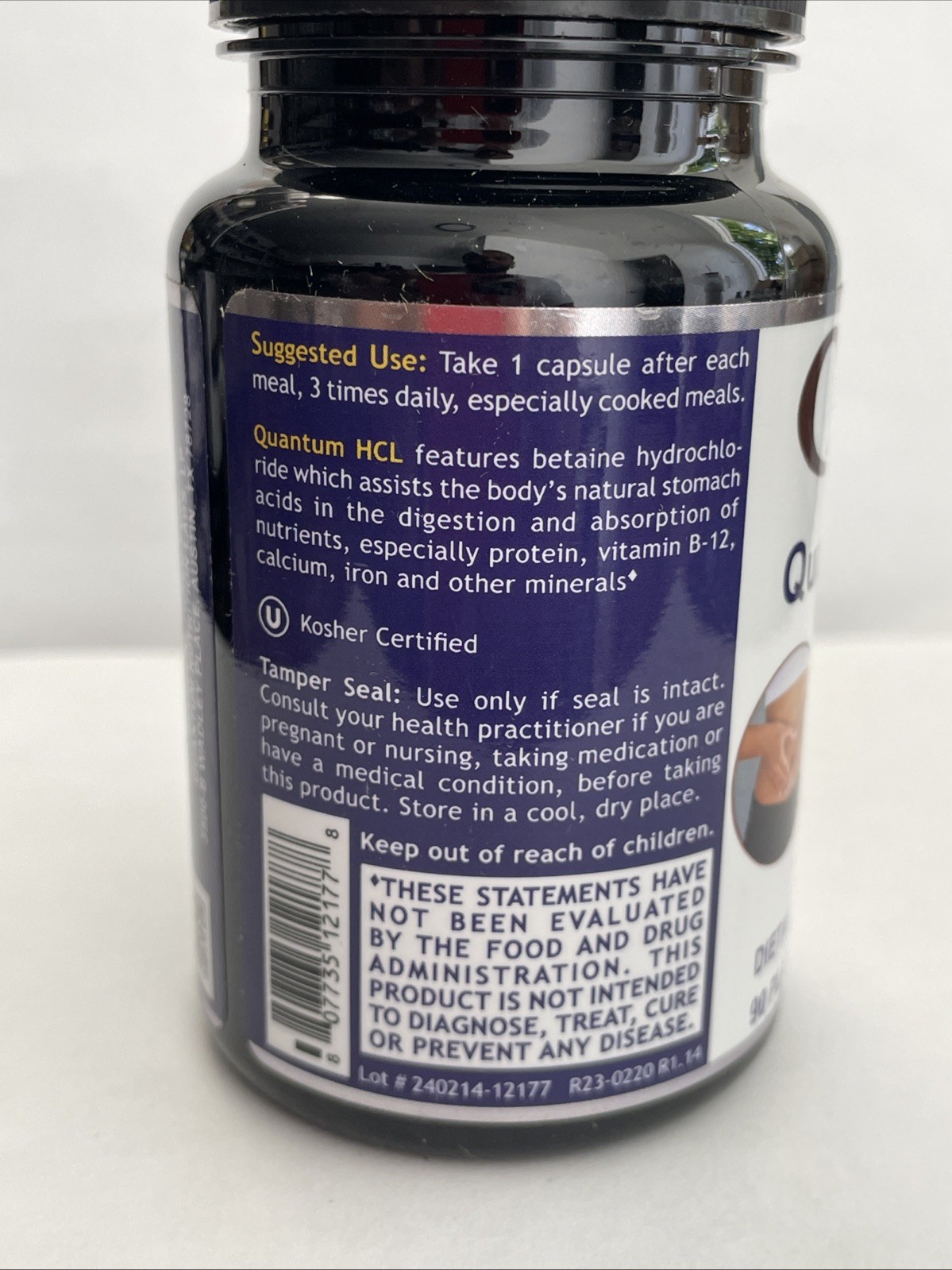 Quantum HCL Digestive Support 90 Plant Source Capsules Bottle Exp Feb 2028 New