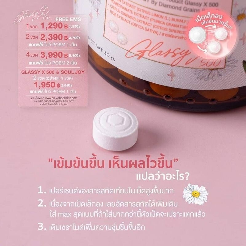 4x Moleculogy by Diamond Grains Glassy X 500 Dietary Supplement Bright Skin 60’s