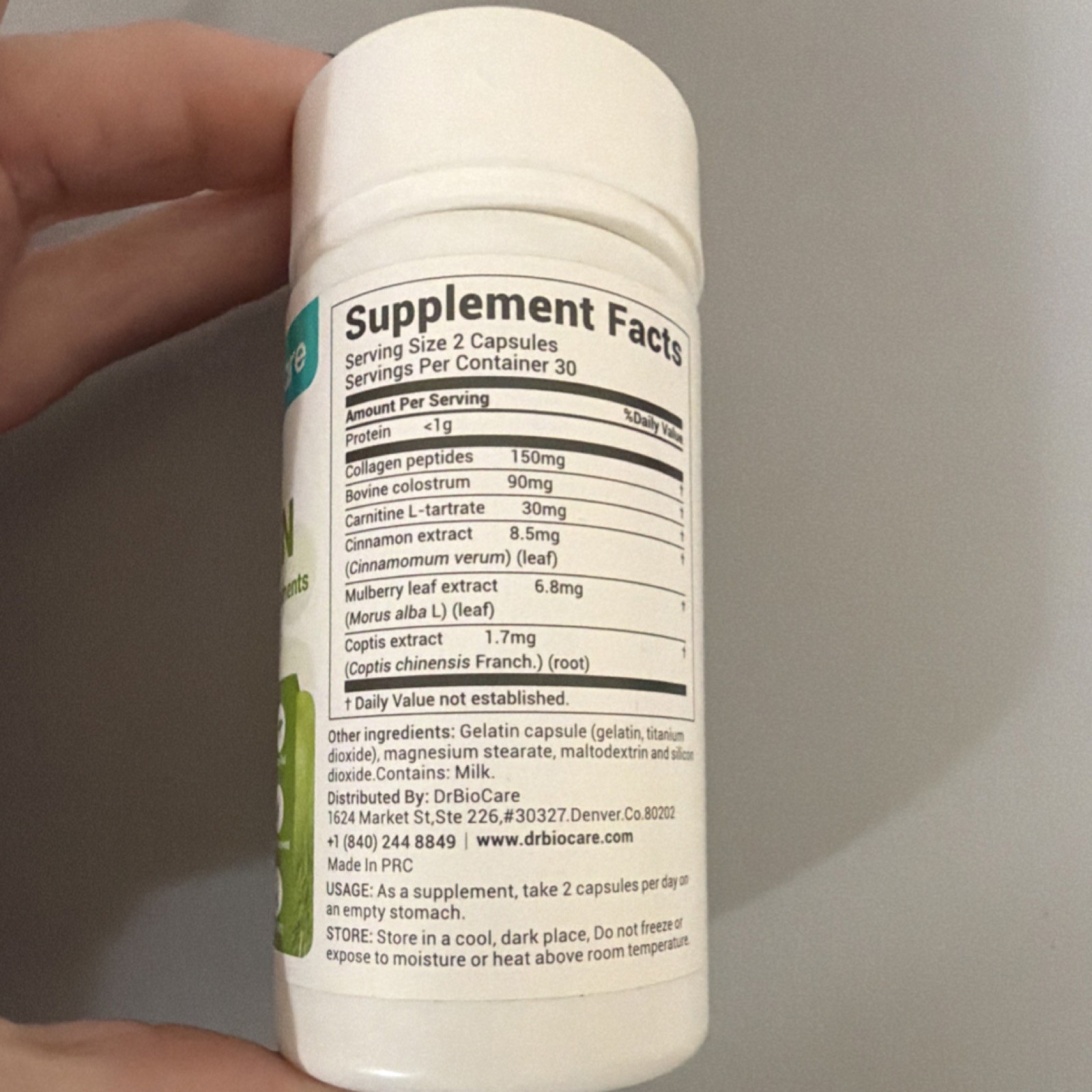 DrBioCare Living Collagen L-Carnitine Capsules 60ct Non-GMO Gluten-Free