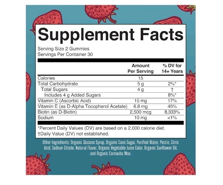 MaryRuth’s Organic Hair Skin & Nails Gummies Biotin Vit C/E Strawberry 60 Ct