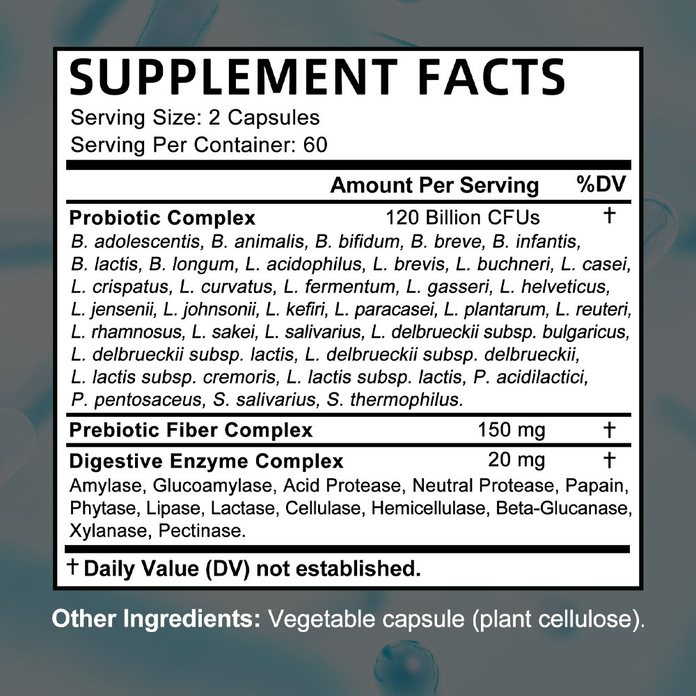 Probiotics Capsules 120 Billion CFUs 34 Strains Improve Immune Digestive Health