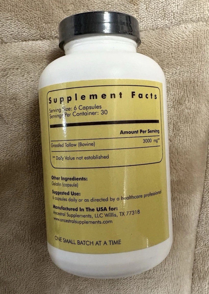 Ancestral Grassfed Beef Tallow 180 Capsules / Exp 5/27