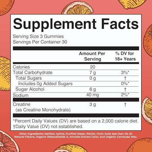 MaryRuth’s Creatine Gummies | 3g Creatine | Tangerine Citrus | Vegan, Sugar Free