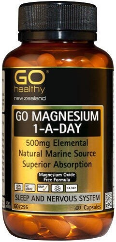 Go Healthy GO Magnesium 500mg 1-A-Day 60 Caps Natural Marine Source – made in NZ