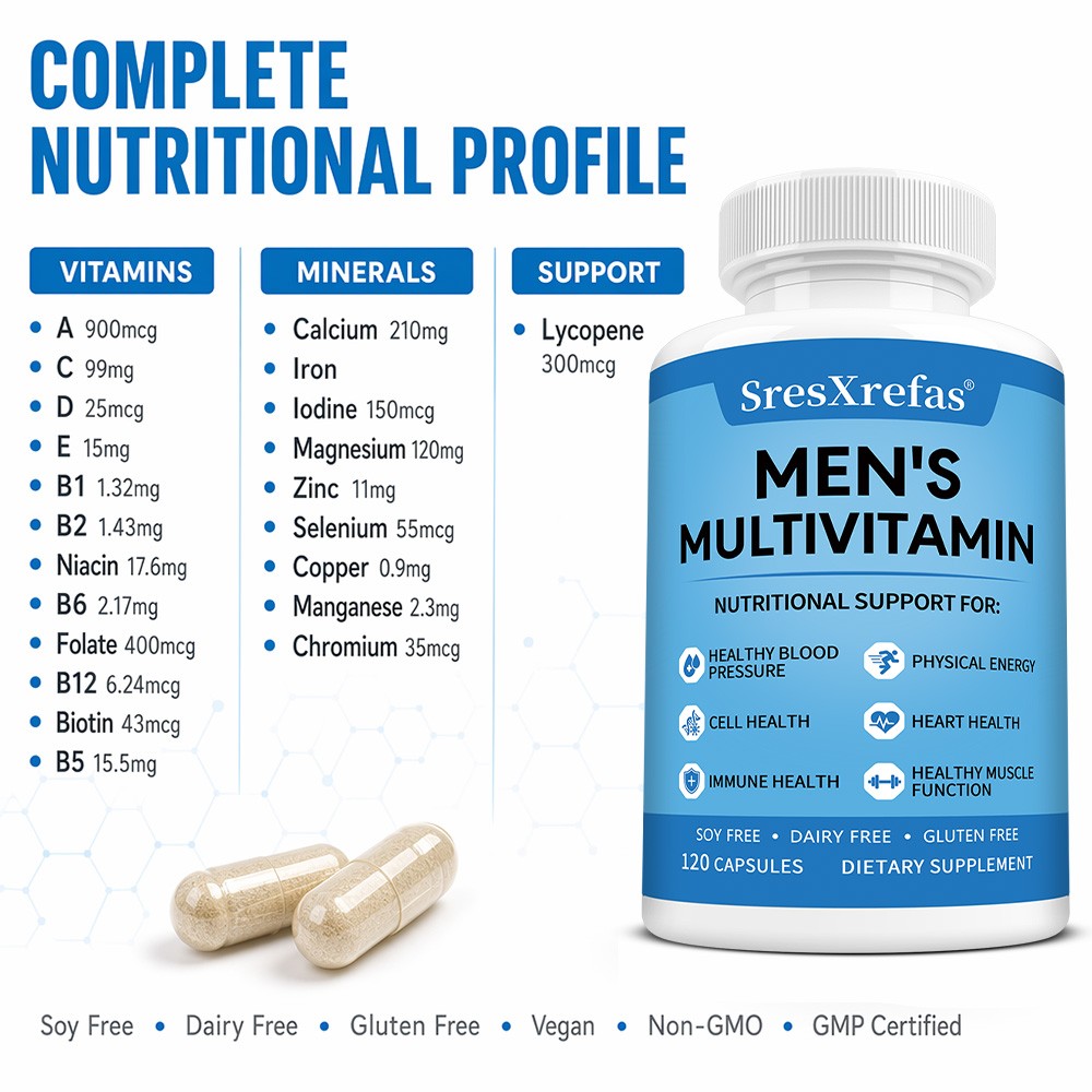 Men Multivitamin with 21 Essential Vitamins For Heart,Immune & Muscle 30~120Caps