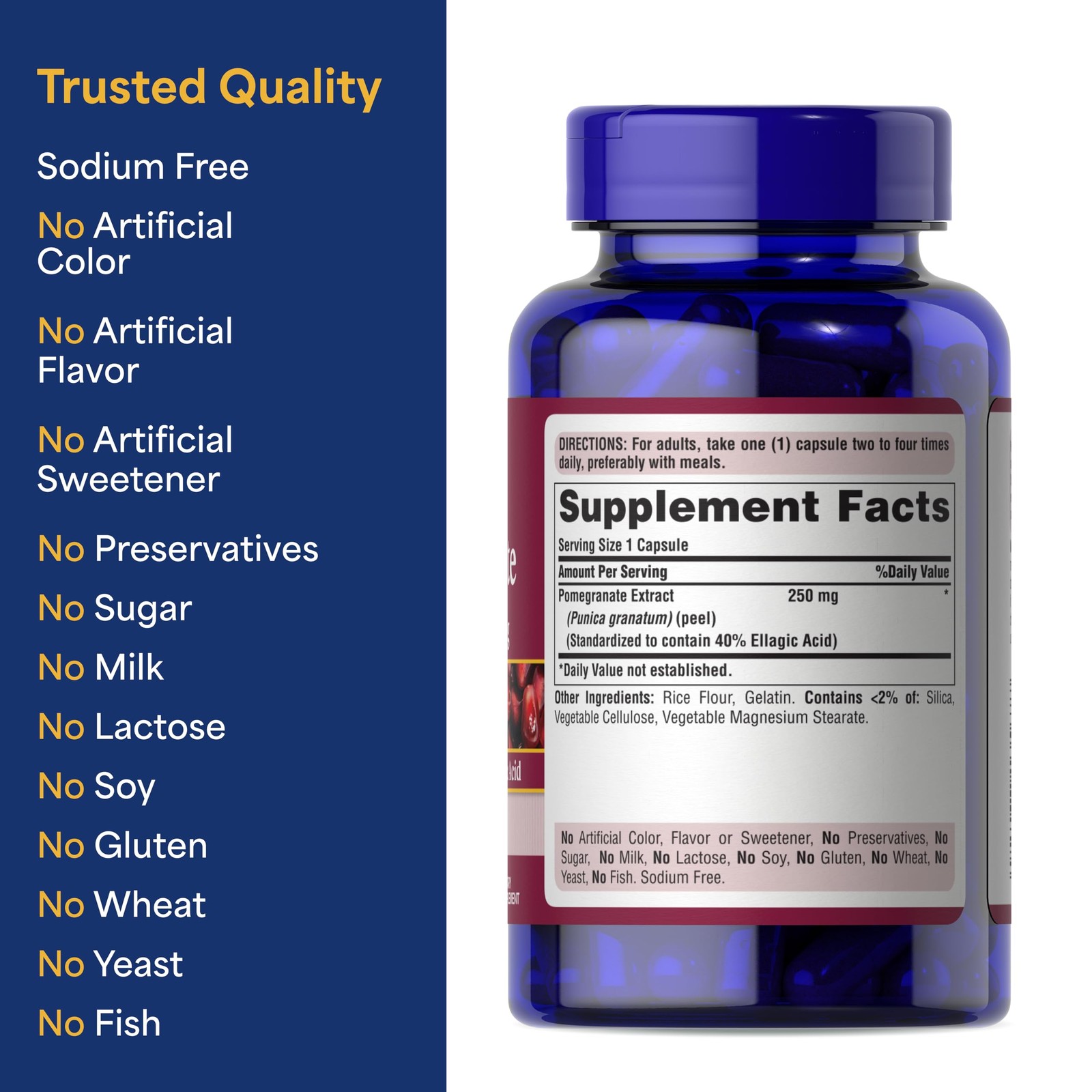 Puritan’s Pride Premium Pomegranate Extract 250mg, 120 Count (Pack of 1), Red