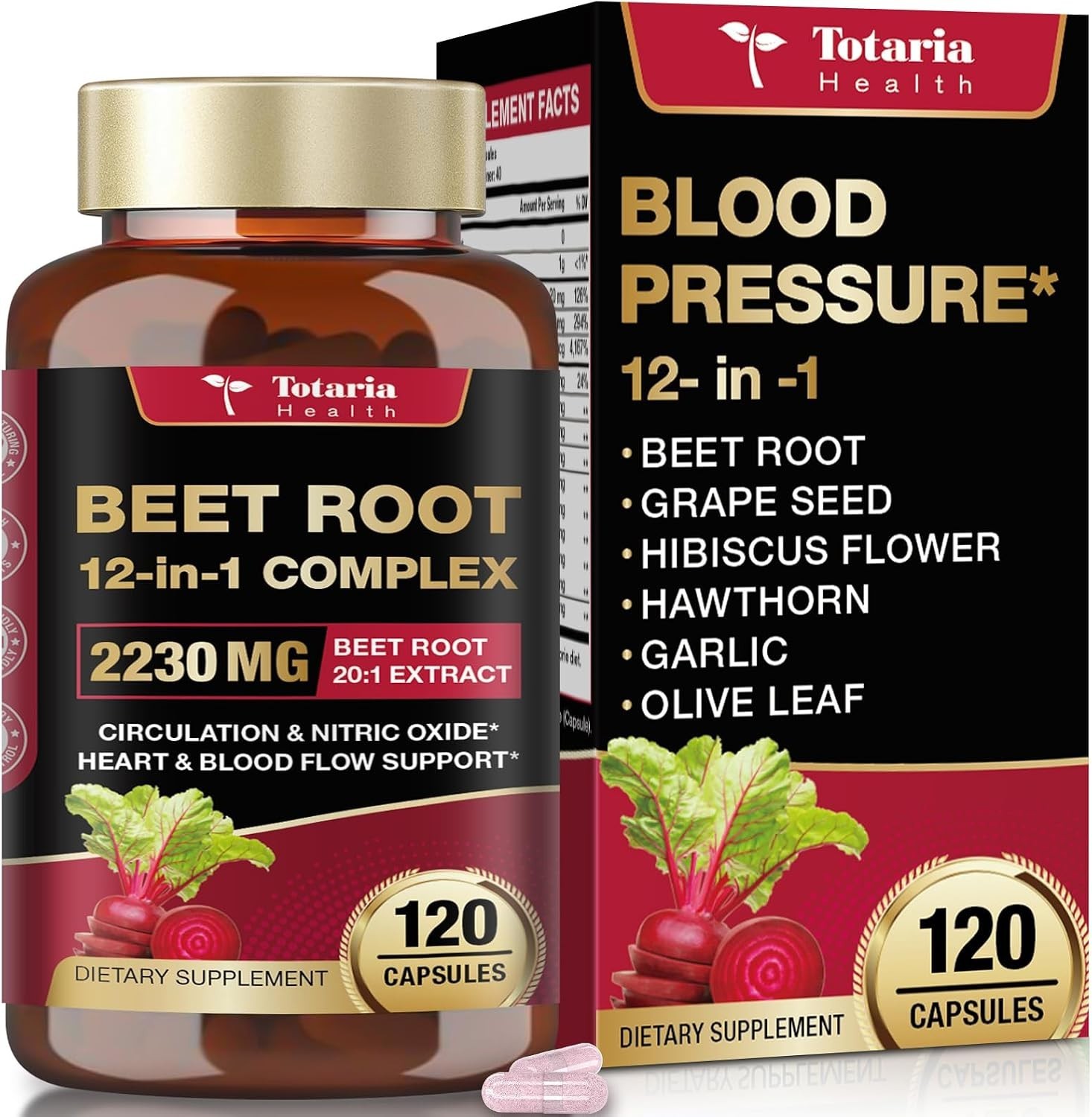 Totaria Beetroot Capsules 2230mg Support Blood Pressure & Heart Health, NO