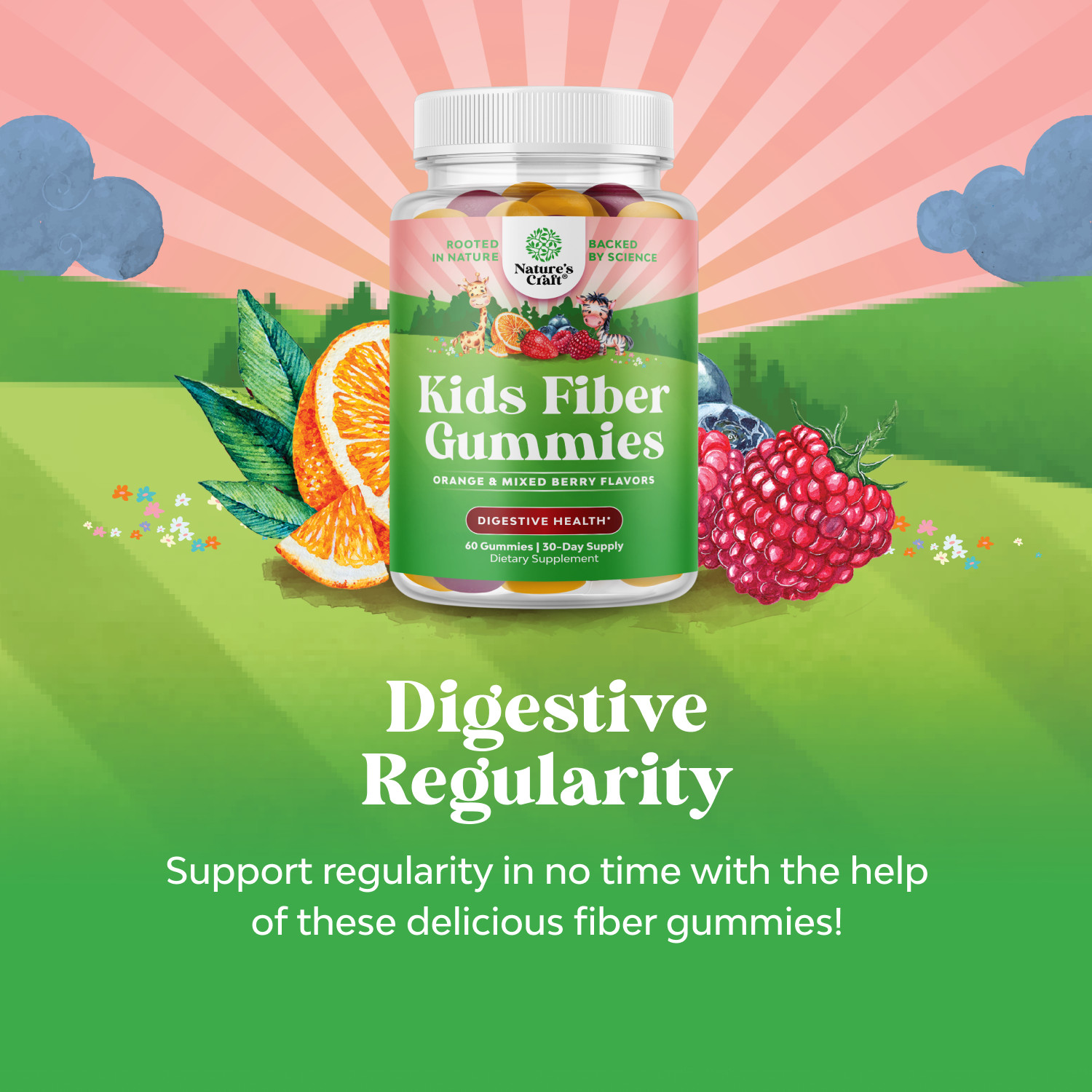 Kids Fiber Gummy Prebiotics Supplement – Soluble Fiber Gummies for Kids