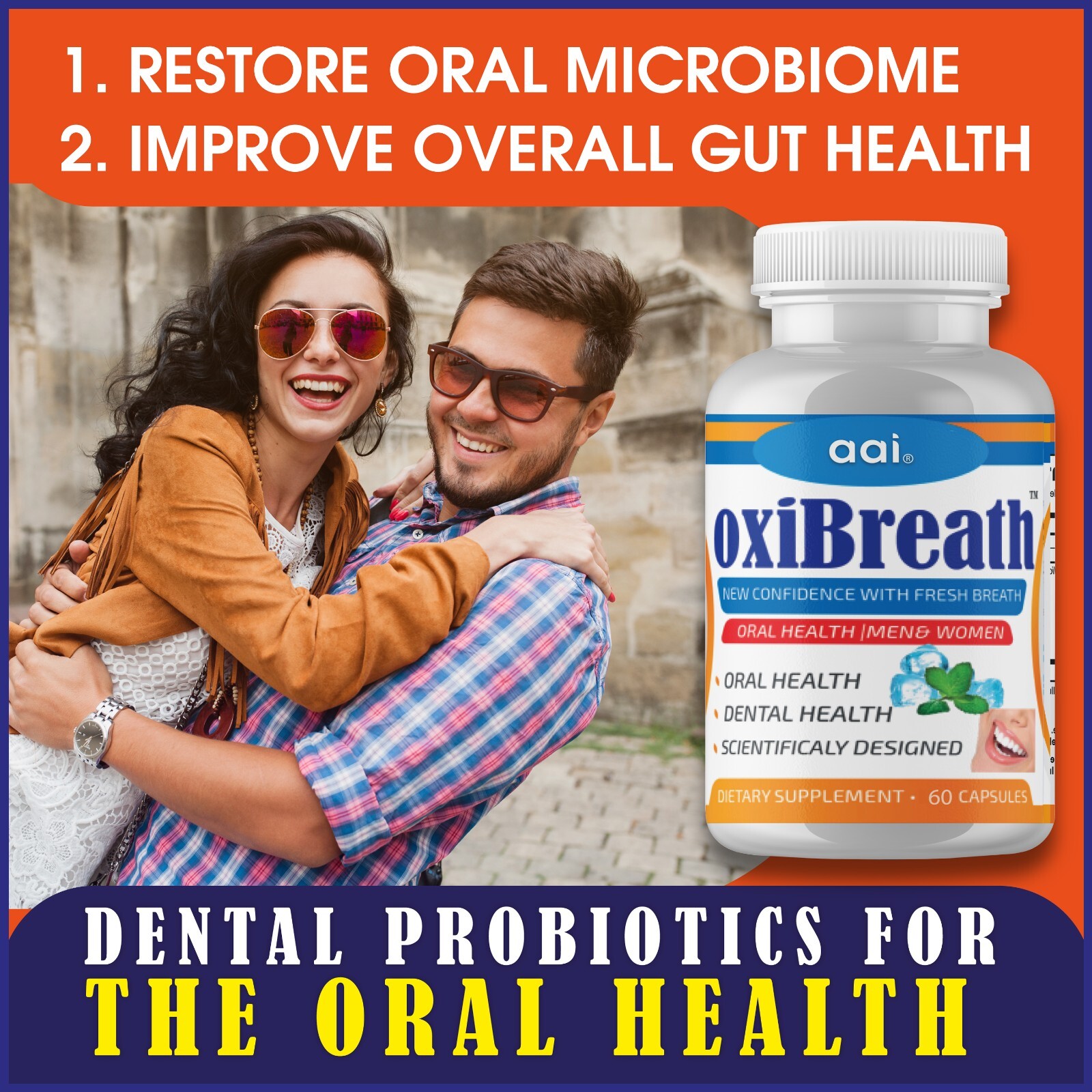 oxiBreath Bad Breath Freshener, Dental Oral Care 60 Pills Gut Health, Halitosis