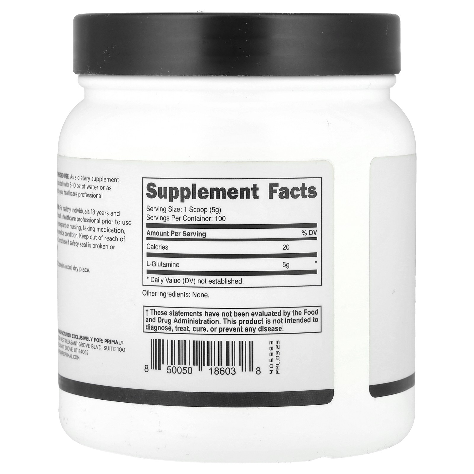 L-Glutamine Powder, Unflavored, 17.6 oz (500 g)