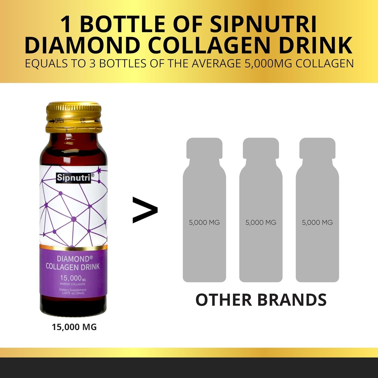 Diamond Marine Collagen Drink – 15,000mg – Grape Flavor – 10 Bottles 1.69 fl oz