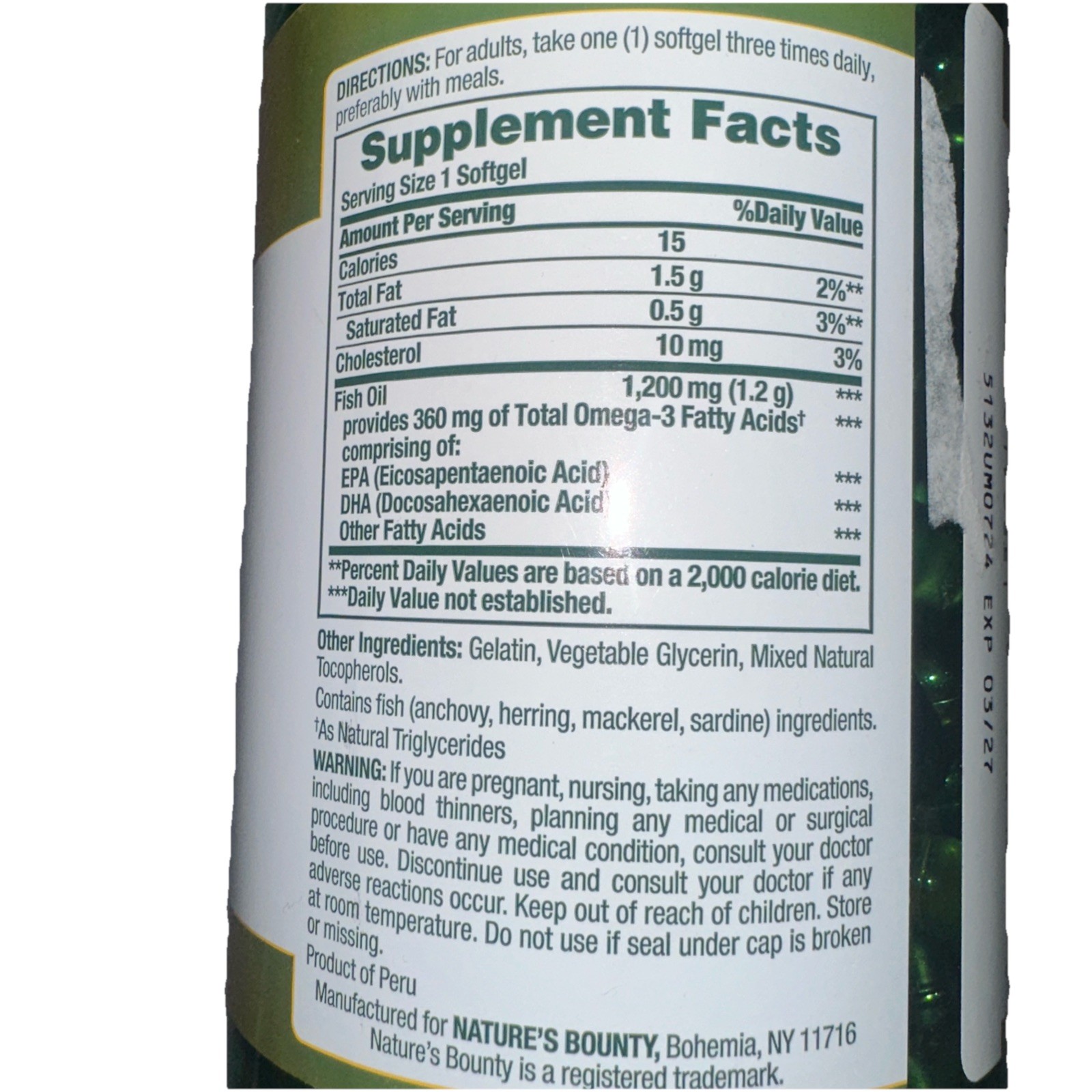 Nature’s Bounty Fish Oil 1000 Mg, Odorless, 200 Rapid Release Softgel Exp:03/27