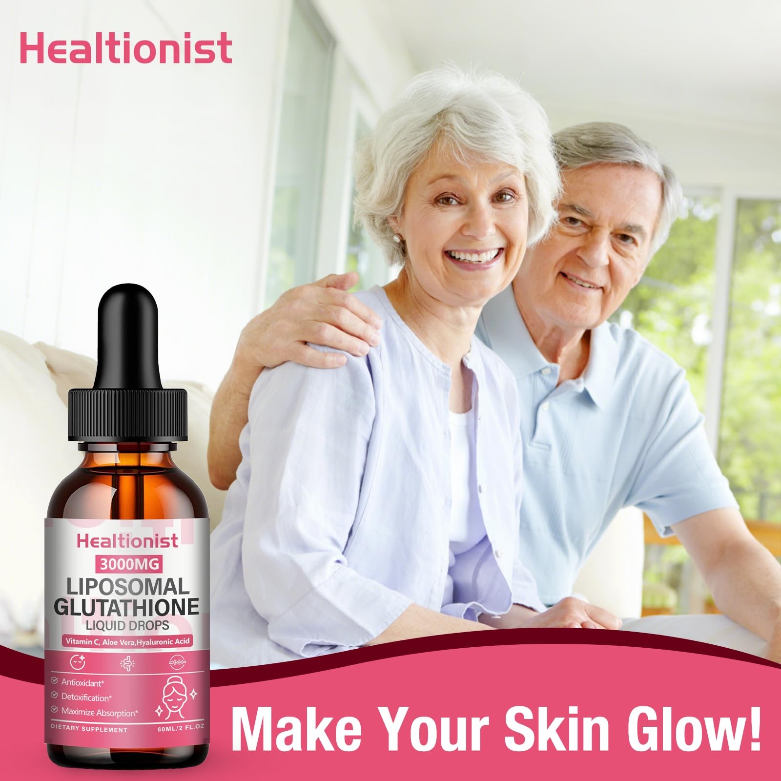 Healtionist 2 Pack 3000mg Liposomal Glutathione Liquid 2 Fl Oz (Pack of 2)