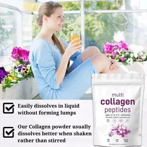 Multi Collagen Peptides Powder 2 lb Hydrolyzed Protein Peptide Type I,II,III,V,X