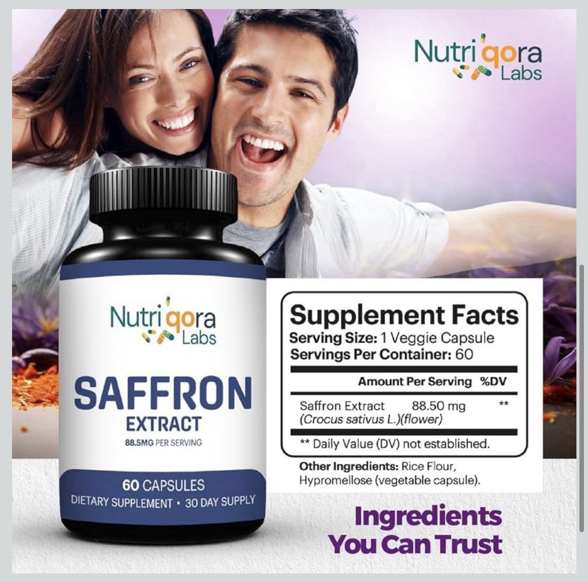 Lot of 3 Saffron Supplements (60 Vegan Capsules | 88.5 mg Each) – Sealed