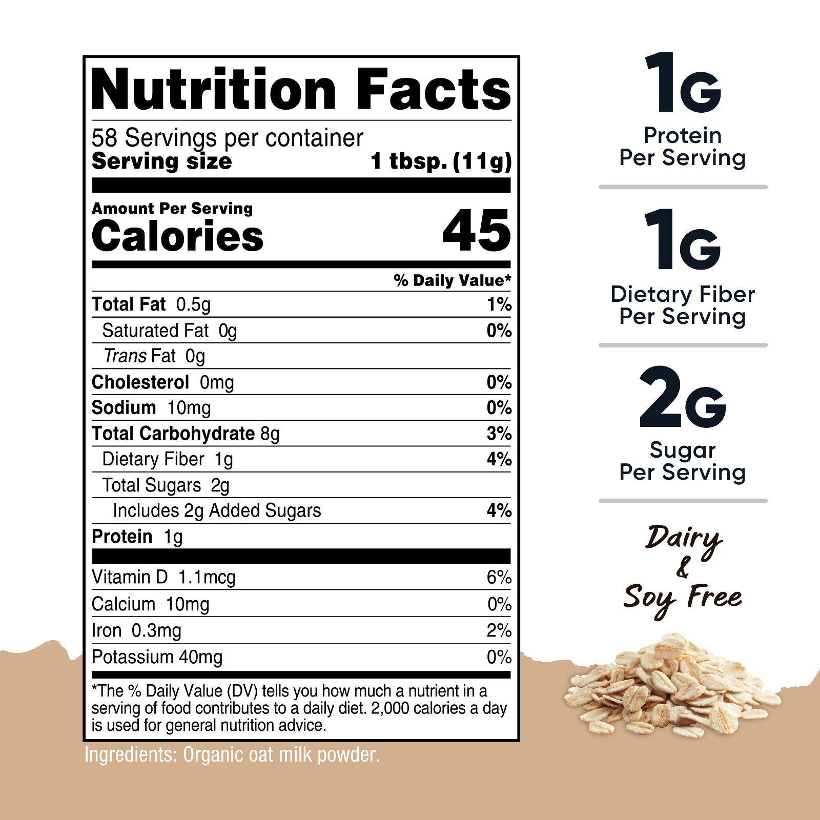Nutricost Pantry Organic Oat Milk Powder, 1.4 Pounds – Dairy & Soy Free
