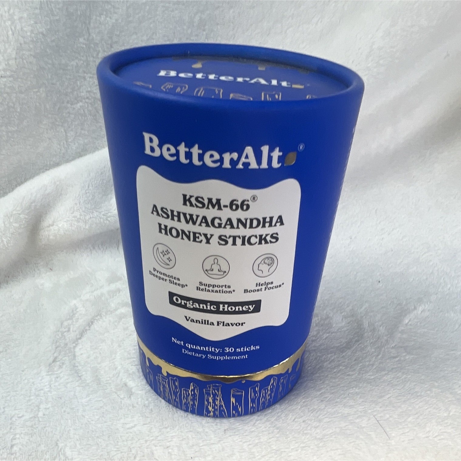 BetterAlt KSM-66 Ashwagandha Honey Sticks Vanilla Sleep Relax Focus 30 400mg