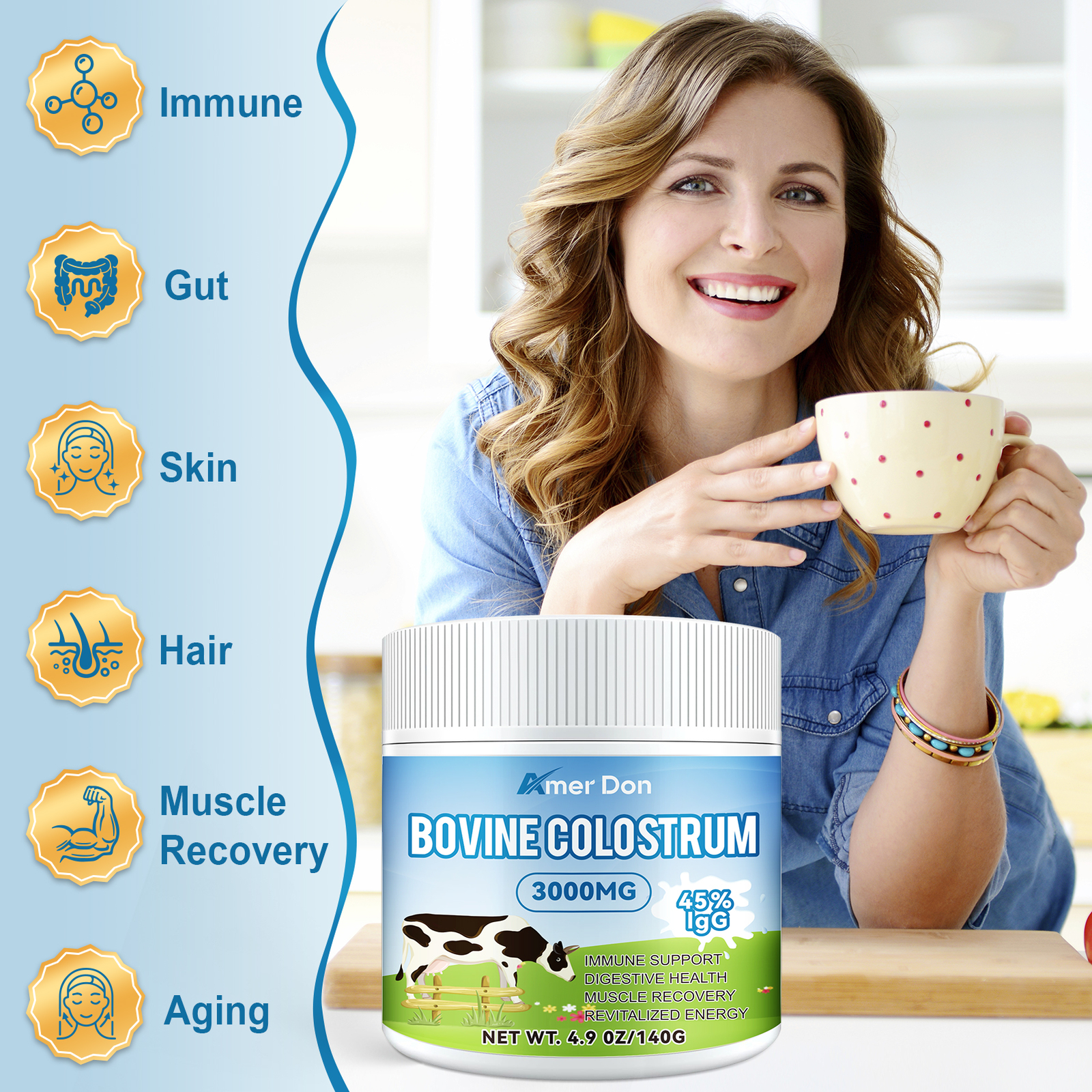 Bovine Colostrum Supplement ,C Lactoferrin,Healthy Immune Response: 45% IgG