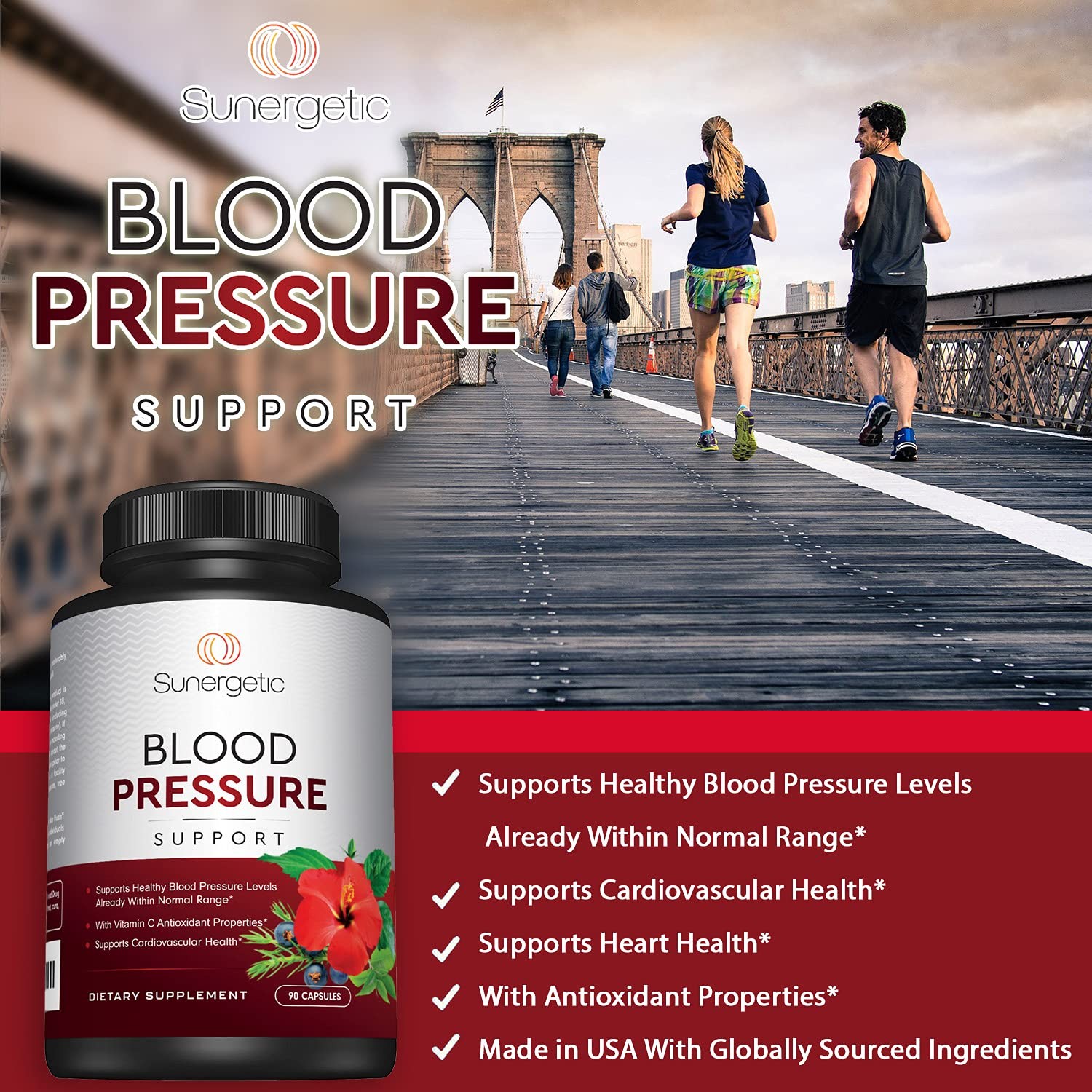 Sunergetic Premium Blood Pressure Support Supplement for 90 Count (Pack of 1)