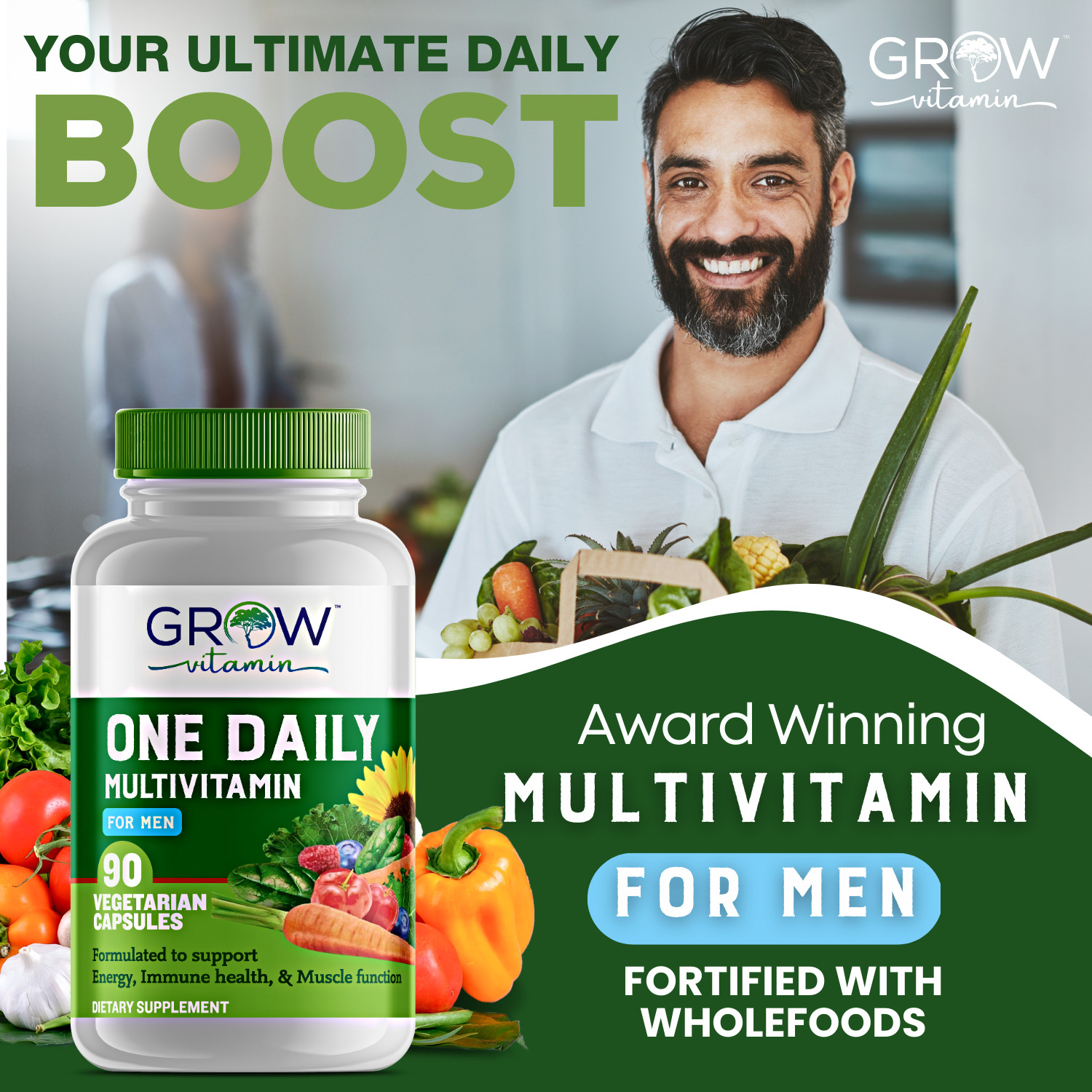 MiracleMult MEGA MultiVitamin and Minerals FOR MEN, with Whole Foods