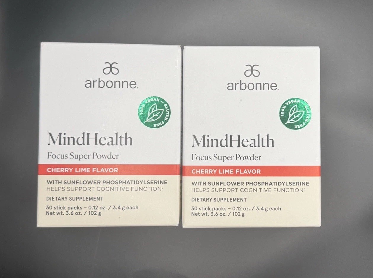 Arbonne Fizz MIND HEALTH 30 Packets Cherry Lime Focus Super Cognitive Powder NIB