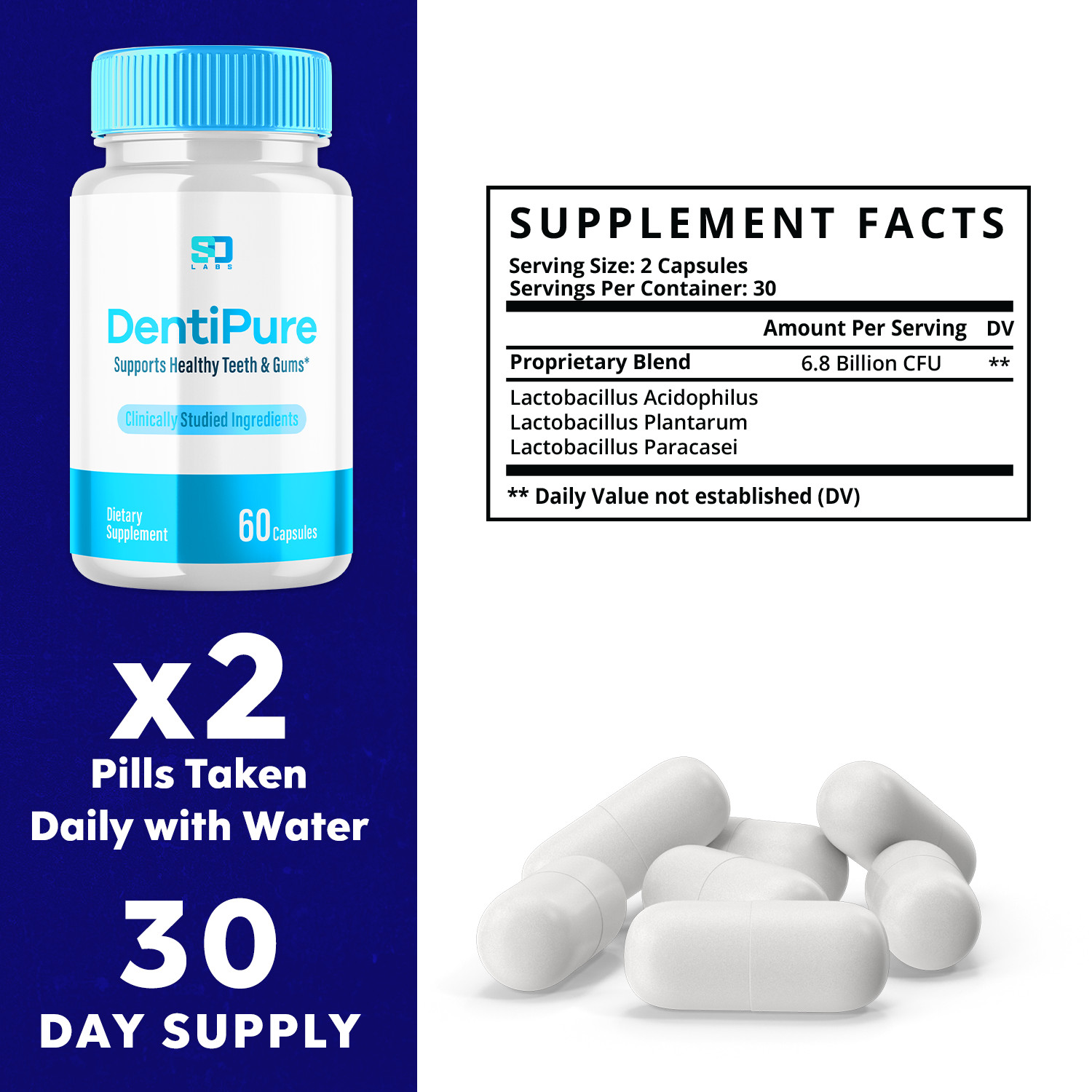 Dentipure Advanced Probiotics for Healthy Gums and Teeth 60 Capsules