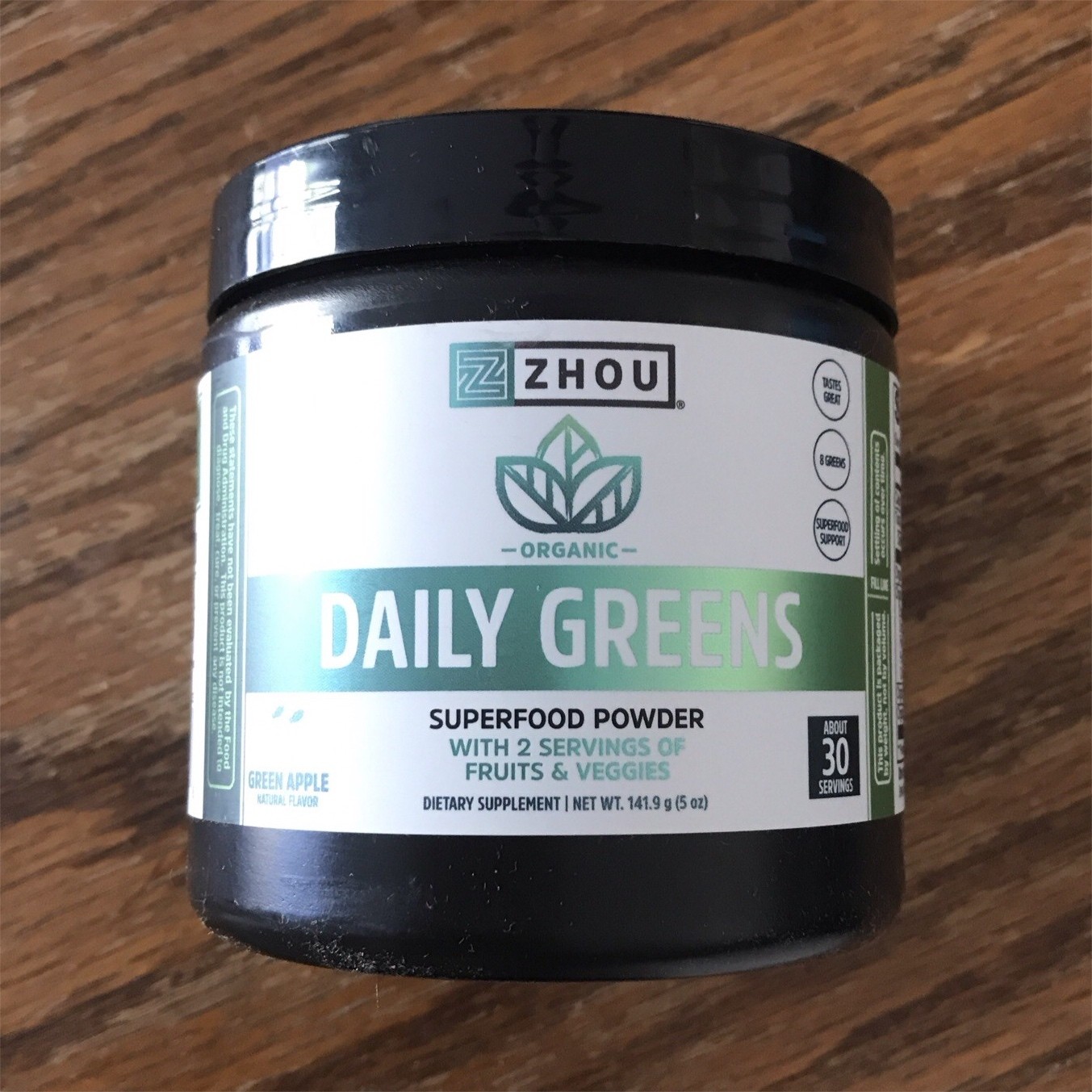 Zhou Organic Daily Greens Superfood Powder Green Apple Vegan Lab Verified 5 oz