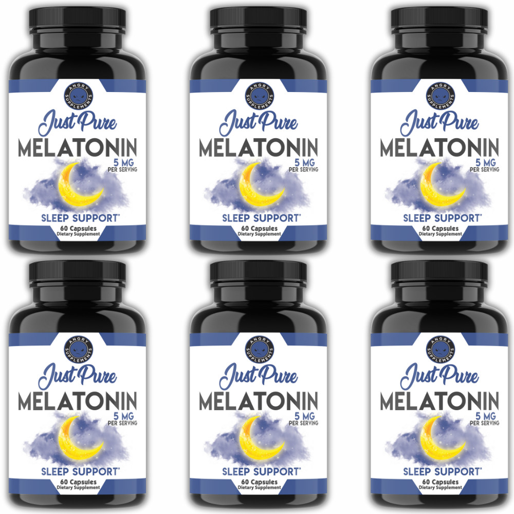 Angry Supplements Just Pure Melatonin 5mg 360 Capsules Total Night Sleep Aid 6pk