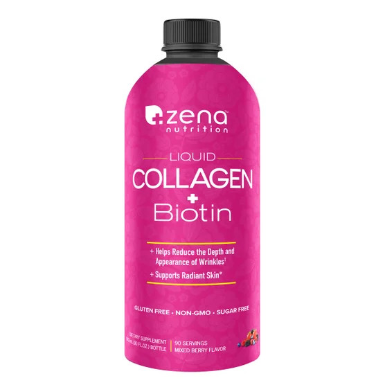 Zena Liquid Collagen + Biotin 30oz 90 Servings Mixed Berry Collagen EXP:08/27