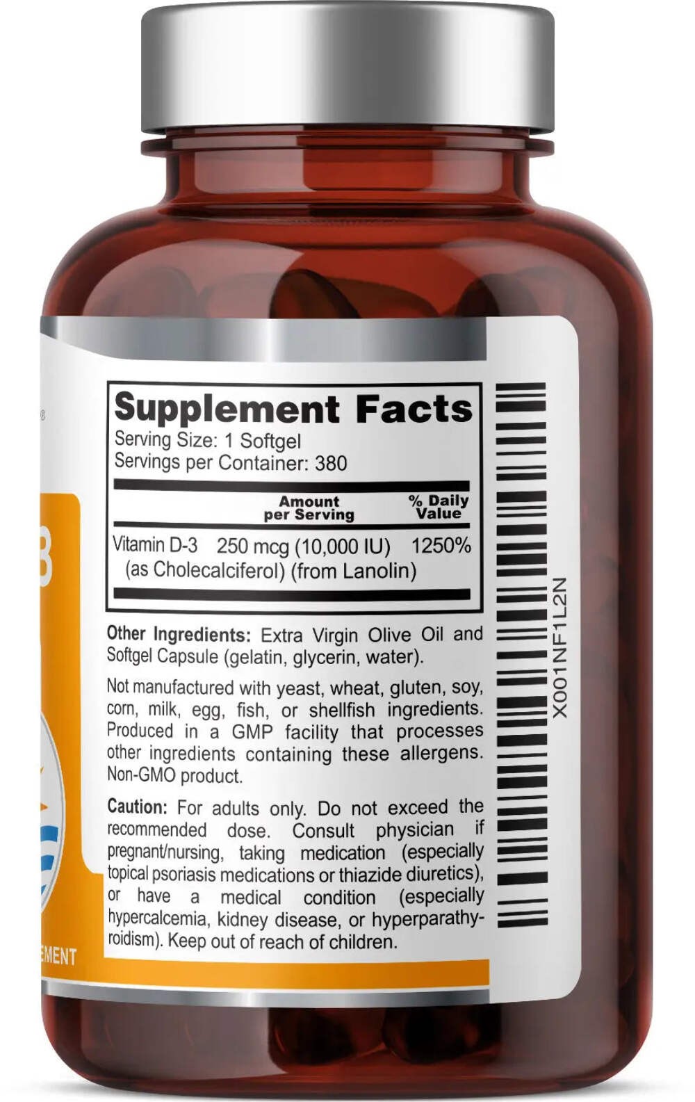 Health Genesis Vitamin D-3 10000 IU 380 Softgels