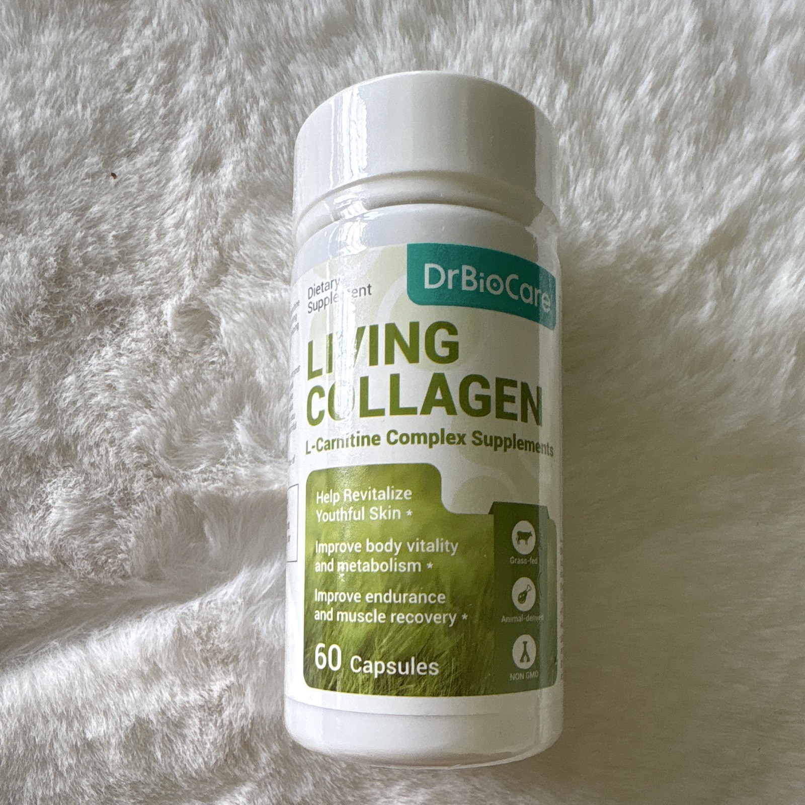 DrBioCare Living Collagen + L-Carnitine 60 Capsules Metabolism Hair Skin Non-GMO