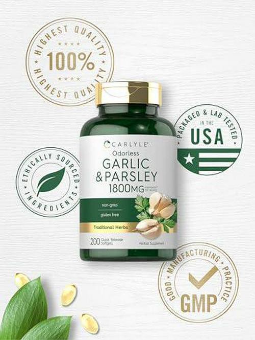 Carlyle Odorless Garlic and Parsley 1800mg | 200 Softgels | Non-GMO, Gluten Free