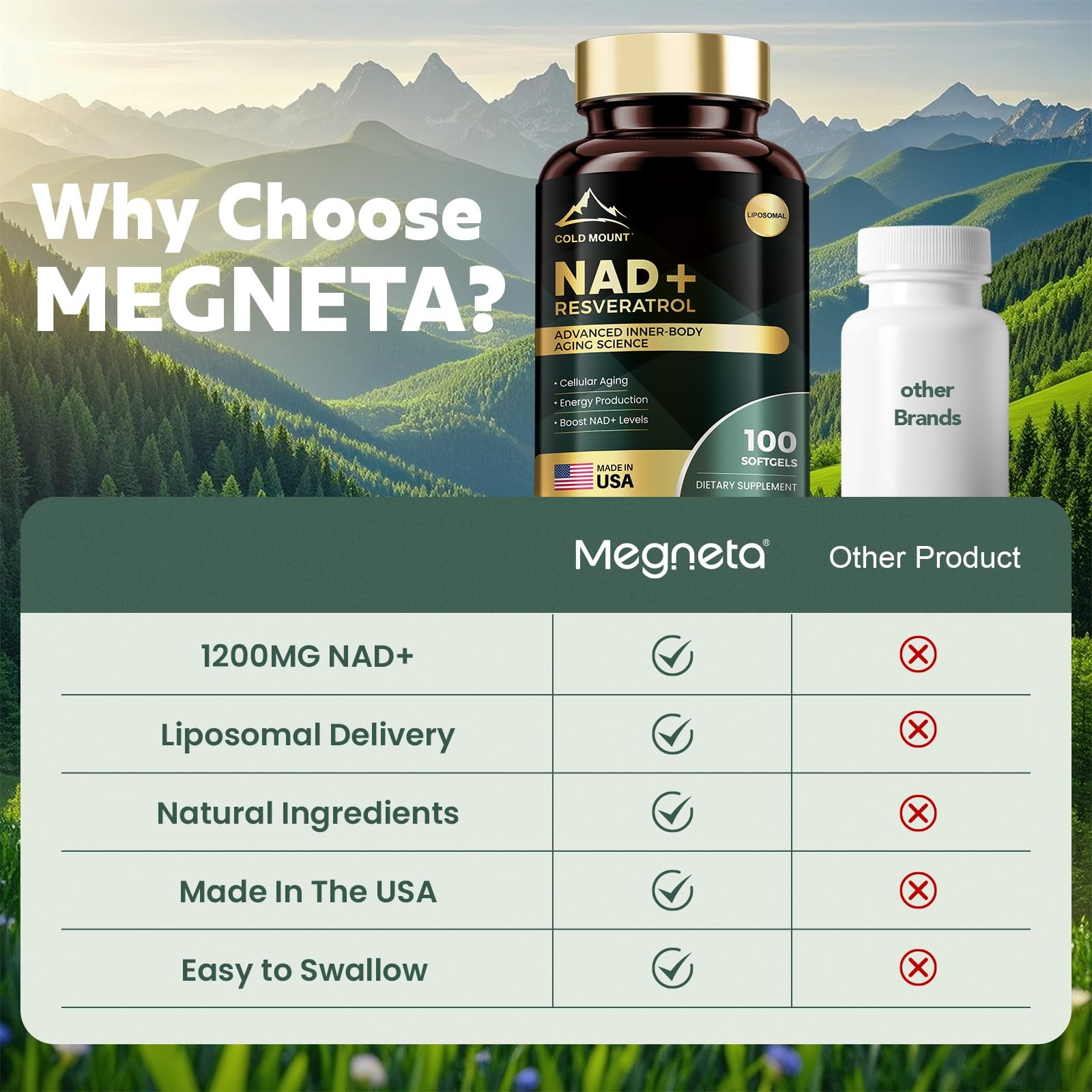 MEGNETA Liposomal NAD+ Supplement 1200mg with Trans 100 Count (Pack of 1)