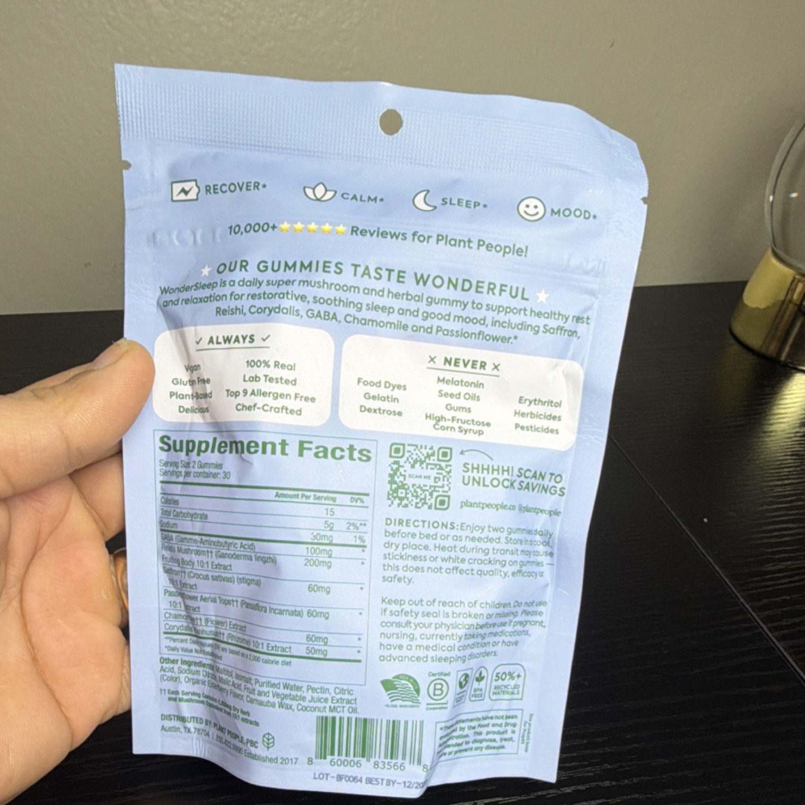 Plant People Wonder Sleep Mushroom Gummies Wild Elderberry Zero Sugar Vegan 60
