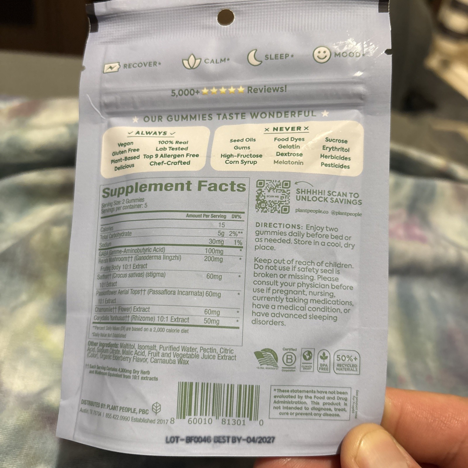 Plant People Wonder Sleep Mushroom Gummies 10 Count exp 4/27