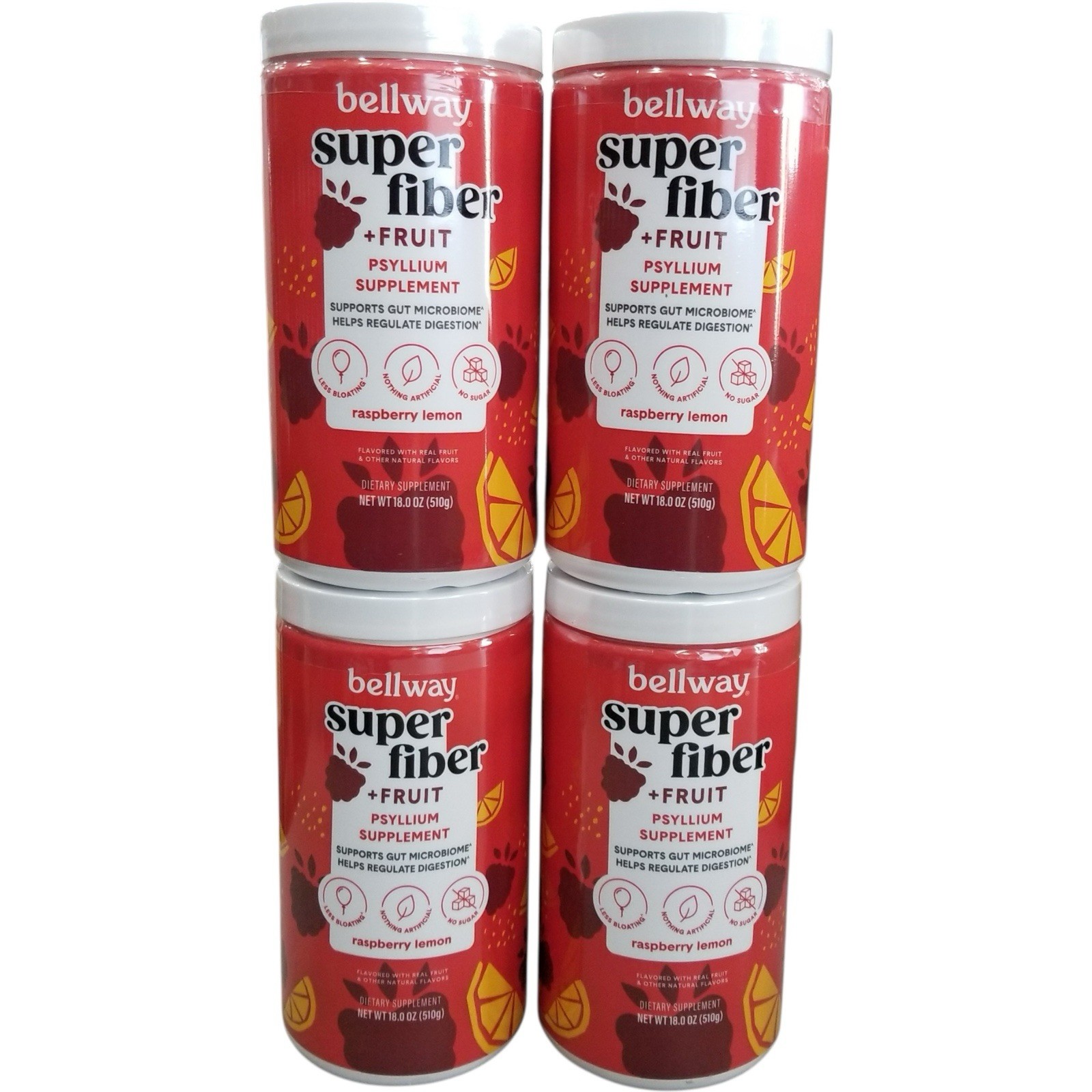 (4x) Bellway Super Fiber + Fruit Psyllium Raspberry Lemon 18oz Each Ex: 9/2026