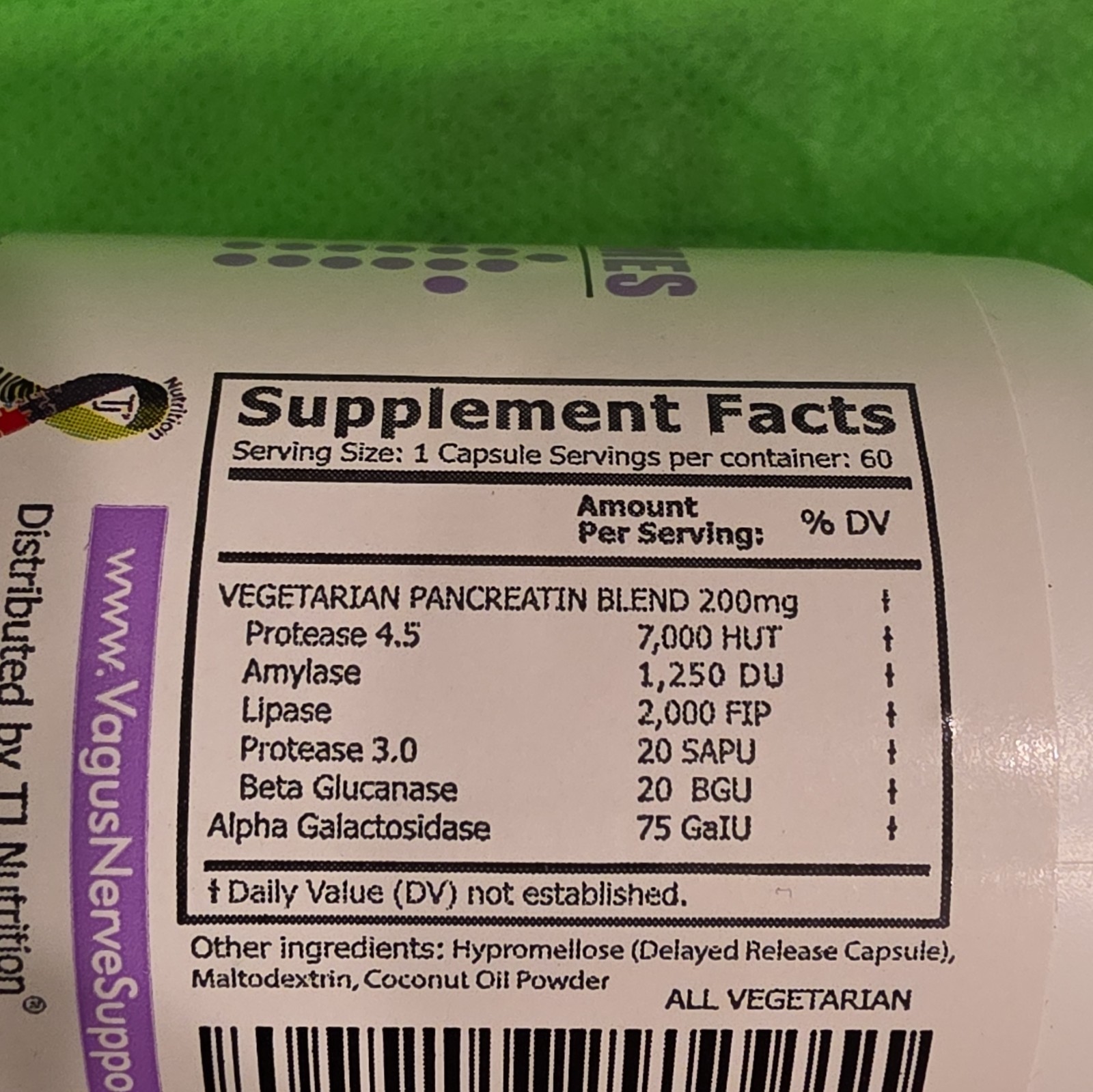 TJ Nutrition Digestive Enzymes 200mg Time-Released Vegetarian 60 Capsules