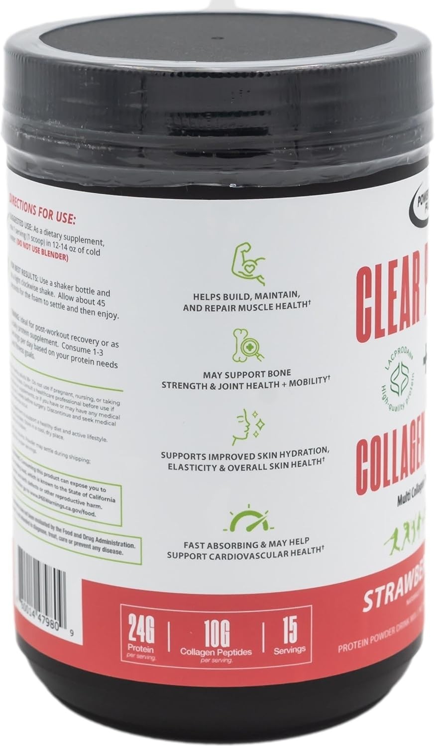 Power Play Fuel Clear Protein & Collagen Peptides Powder – Strawberry Kiwi 15oz.
