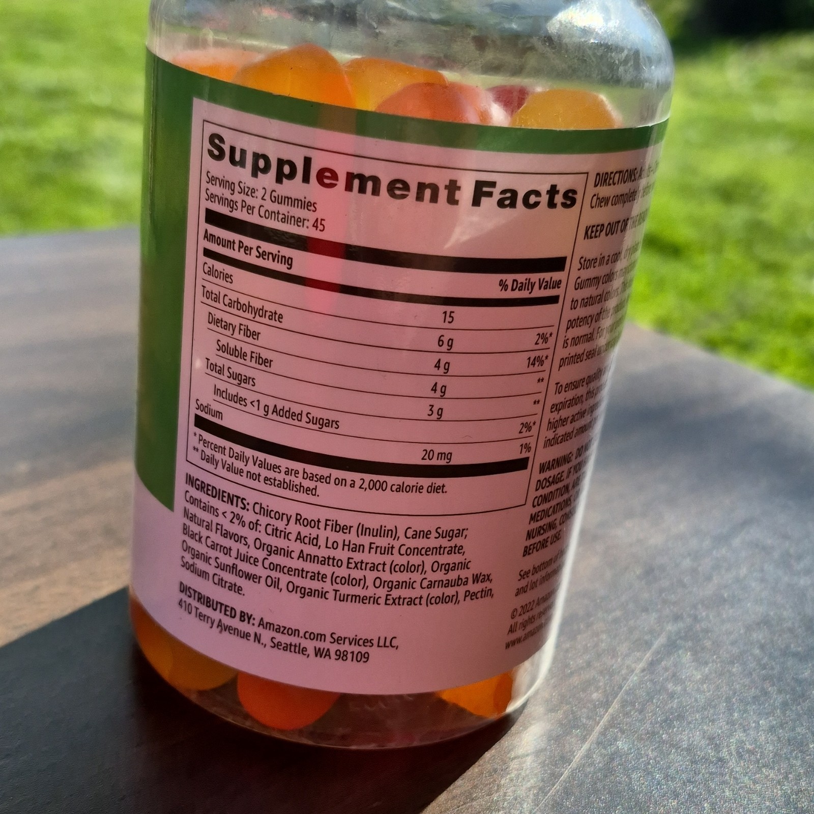 Amazon Basics Fiber Gummies 4g Orange Lemon Strawberry Vegetarian Gluten-Free 9…