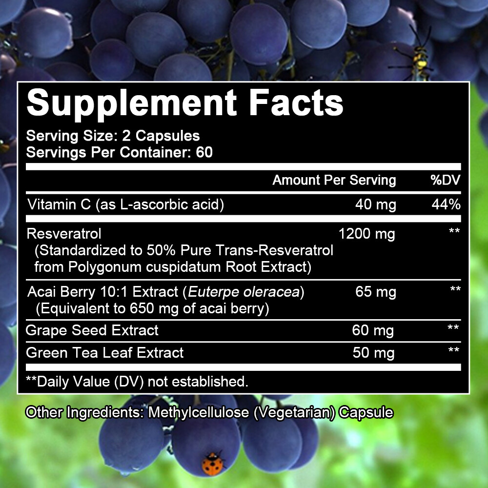 Resveratrol Capsules 1400mg Serving Anit-Aging and Cardiovascular Health